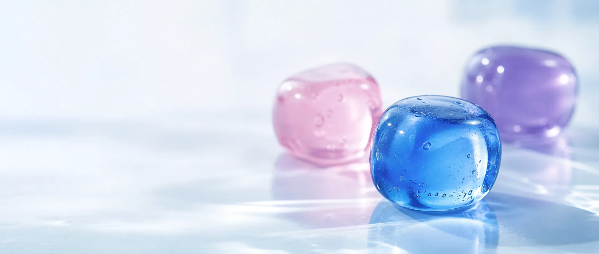 Abstract blue, pink, and purple gel cubes used as an illustrative color study